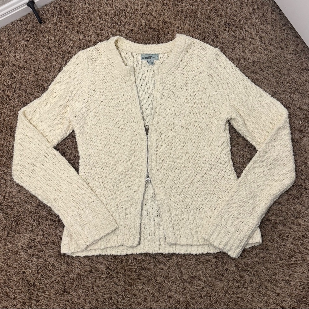 Women's Vintage Cream Double Zipper Sweater